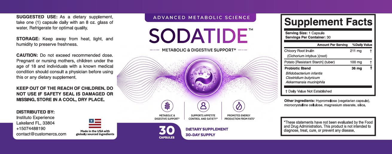 Sodatide formula label ingredients